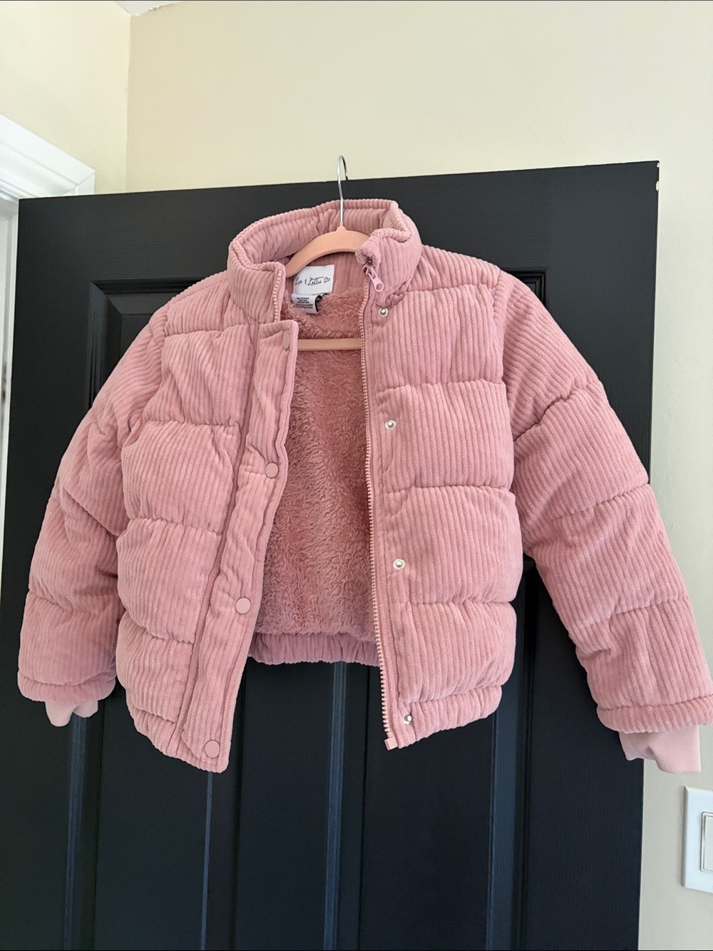 Kids Pink Corduroy Puffer Jacket - Cozy Lined Outerwear